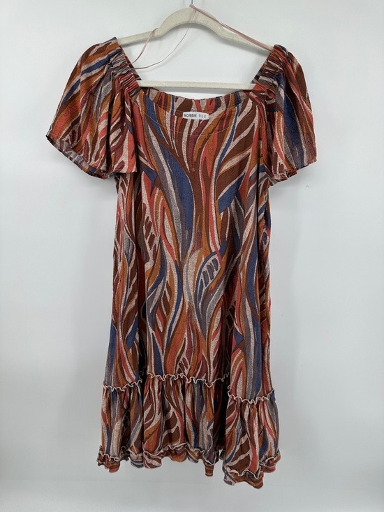 Robbie Bee Dresses & Skirts - Robbie Bee Cottagecore Boho Coastal Retro Rust Multicolor Wave Print Dress SzL